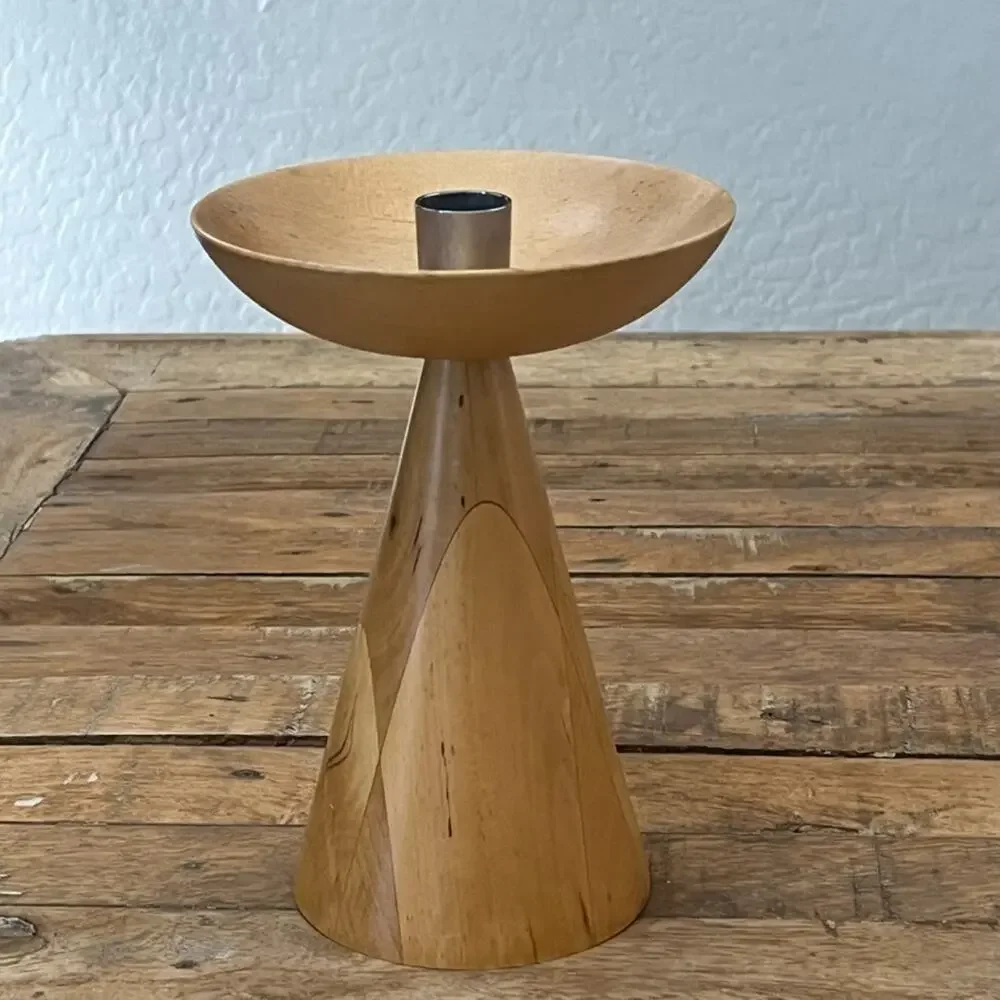 IKEA Tall Turned Wood Candlestick Holder Scandinavian 7.3